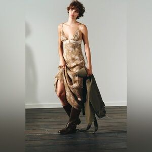 NWT Zara Floral Lace Slip Dress Lingerie-Inspired Midi Dress Spaghetti Strap XS